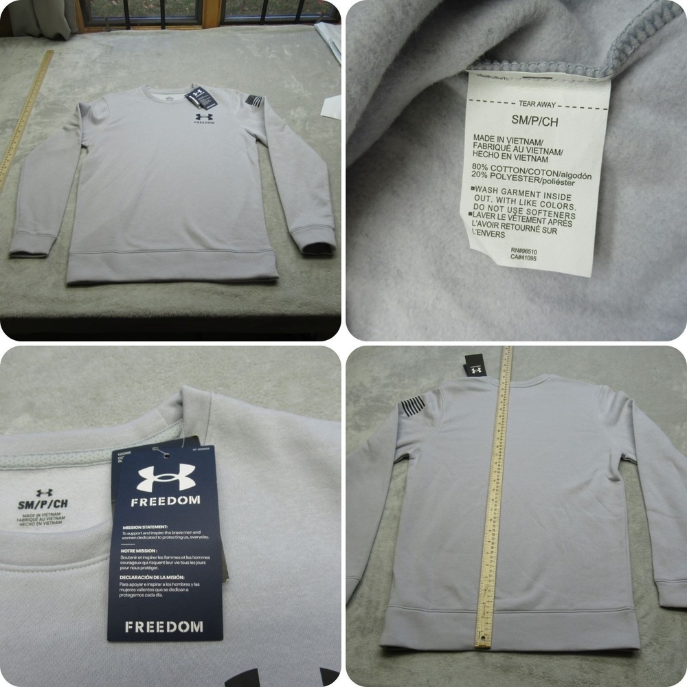Under Armour Freedom Sweatshirt Mens Small Gray Crew Neck Fleece Pullover NEW